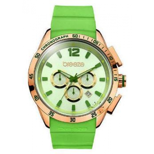 Breeze Γυναικείο Ρολόι Χρονογράφος Με Πράσινο Λουράκι Καουτσούκ 110221.8