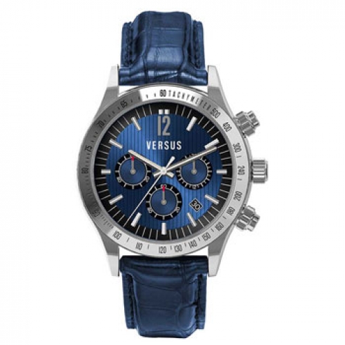 VERSUS Ανδρικό Ρολόι Χρονογράφος Με Μπλε Δερμάτινο Λουράκι SGC020012