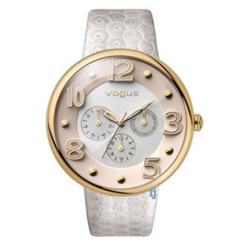 Vogue Ladies Dome Multifunction White Leather Strap 17024.2